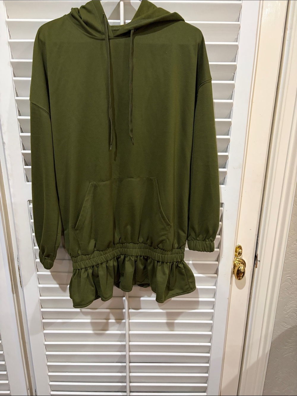 Olive Green Ruffle Hem Hoodie